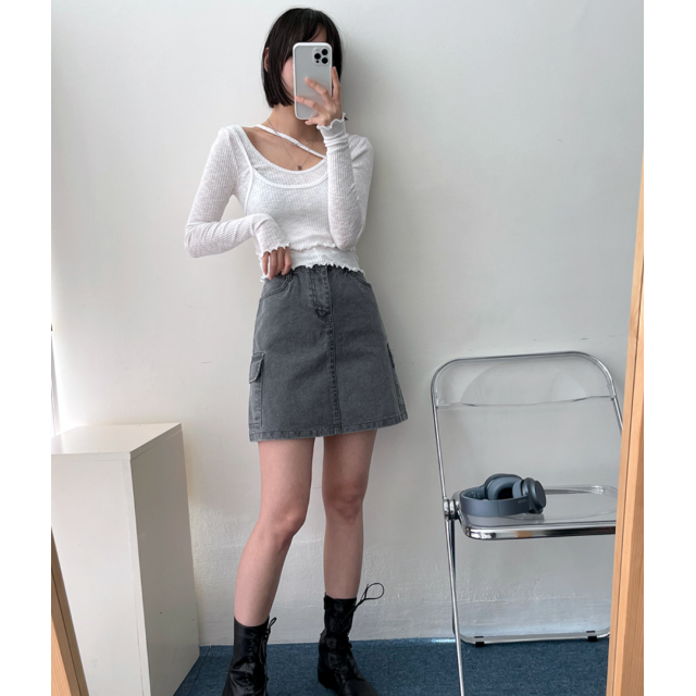 夏季預訂|水洗口袋牛仔短裙 夏季預訂|水洗口袋牛仔短裙