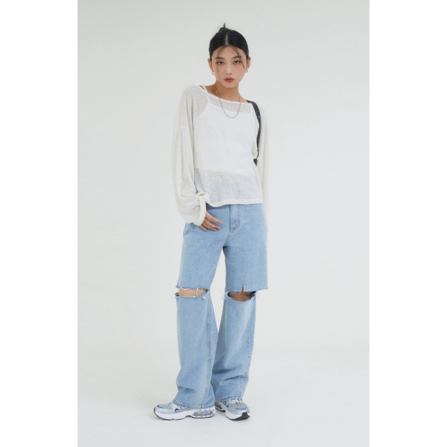 預訂｜ACOVER U NECK SEMI-CROP KNIT T-SHIRT
