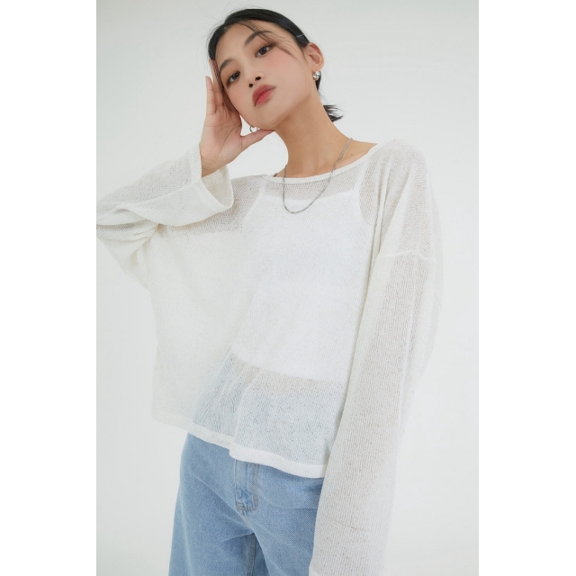 預訂｜ACOVER U NECK SEMI-CROP KNIT T-SHIRT