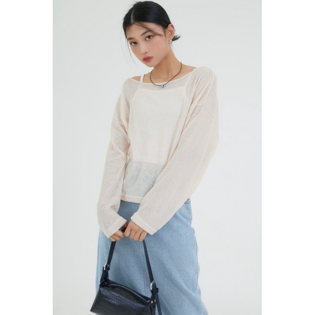 預訂｜ACOVER U NECK SEMI-CROP KNIT T-SHIRT