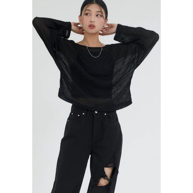 預訂｜ACOVER U NECK SEMI-CROP KNIT T-SHIRT