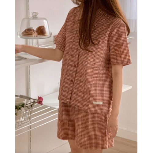 22S/S 預訂｜JUUNEEDU Chloe 格紋短袖睡衣套裝 2色