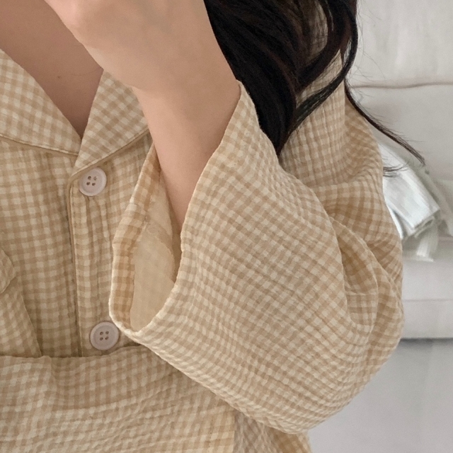 22S/S 預訂｜JUUNEEDU DAISY 格紋長袖睡衣套裝 2色