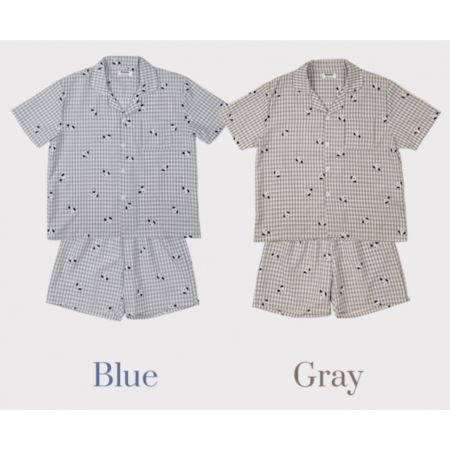 22S/S 預訂｜JUUNEEDU PUPPY 格仔紋短袖睡衣套裝 2color