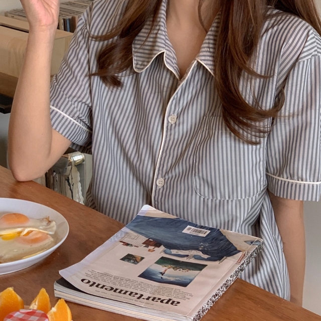 22S/S 預訂|JUUNEEDU 希臘條紋短袖睡衣套裝 2色 22S/S 預訂|JUUNEEDU 希臘條紋短袖睡衣套裝 2色