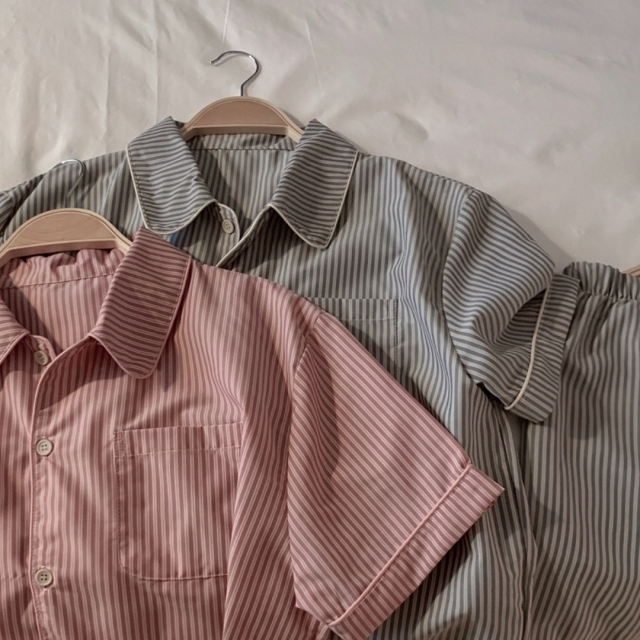22S/S 預訂|JUUNEEDU 希臘條紋短袖睡衣套裝 2色 22S/S 預訂|JUUNEEDU 希臘條紋短袖睡衣套裝 2色