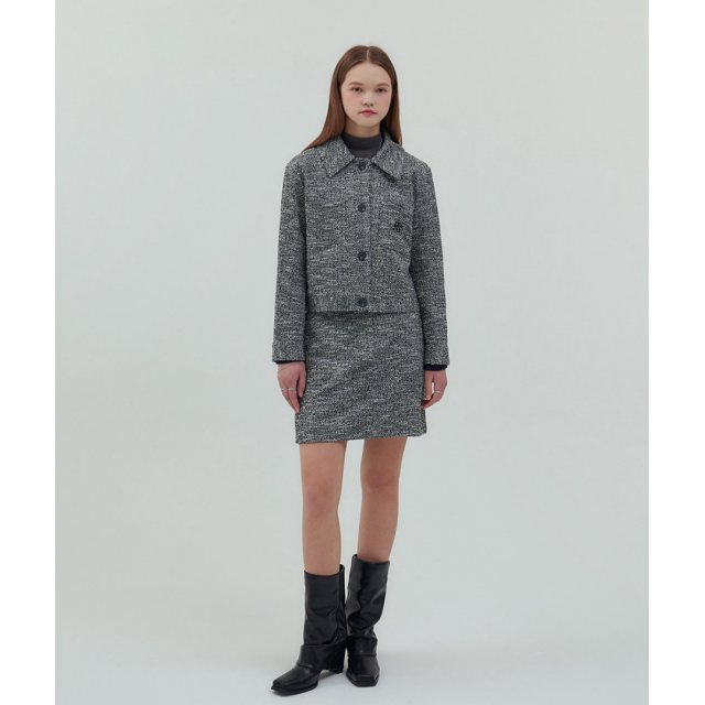 秋冬預訂｜MUAHMUAH COLLAR TWEED JACKET + SHORT SKIRT SET