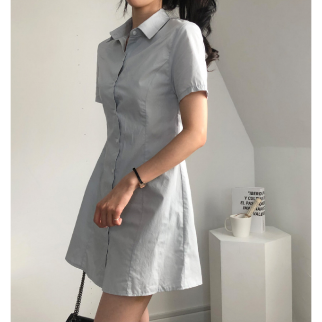 春季預訂｜恤衫修腰短袖連身裙