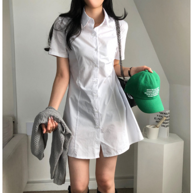 春季預訂｜恤衫修腰短袖連身裙