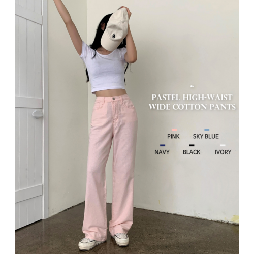 春季預訂｜PASTEL薄身五色後鬆緊腰一字寬褲 (S-XL)