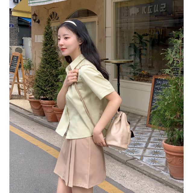 春季預訂｜純色基本短袖襯衫 (CROP / BASIC)