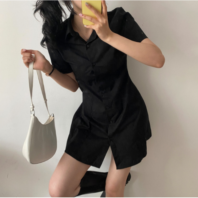 春季預訂｜恤衫修腰短袖連身裙