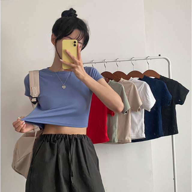 4月回饋優惠❤️現貨｜圓領彈性 CROP TEE 7色