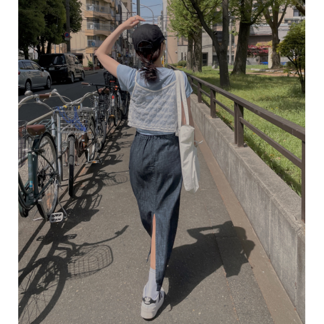 夏季預訂｜後開叉鬆緊腰軟身牛仔長裙