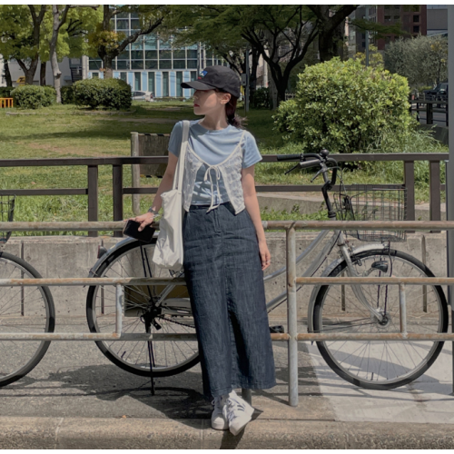 夏季預訂｜後開叉鬆緊腰軟身牛仔長裙