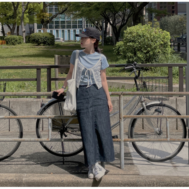 夏季預訂｜後開叉鬆緊腰軟身牛仔長裙