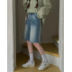 夏季預訂｜VINTAGE拼色撕邊牛仔短寬褲