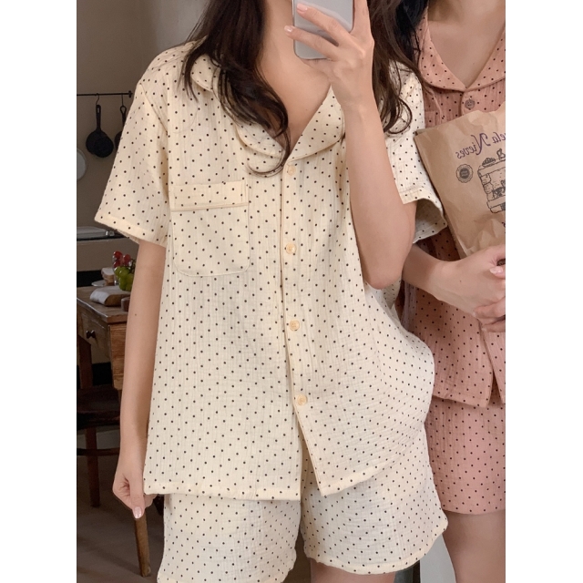 23S/S 預訂｜JUUNEEDU Caramel Dot Cotton Pajamas (3 COLOR)