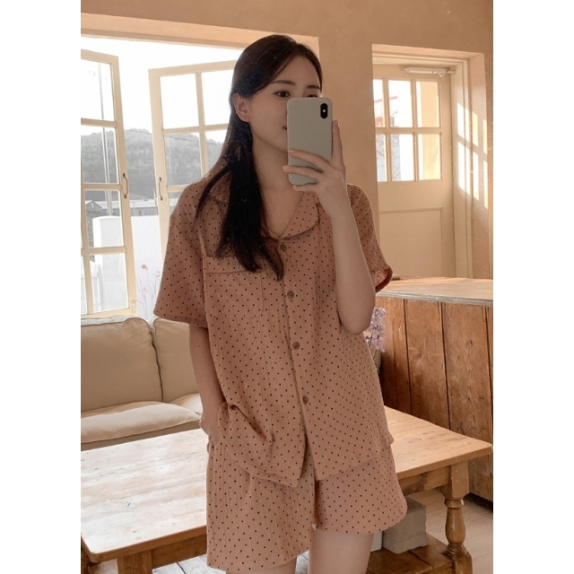 23S/S 預訂｜JUUNEEDU Caramel Dot Cotton Pajamas (3 COLOR)