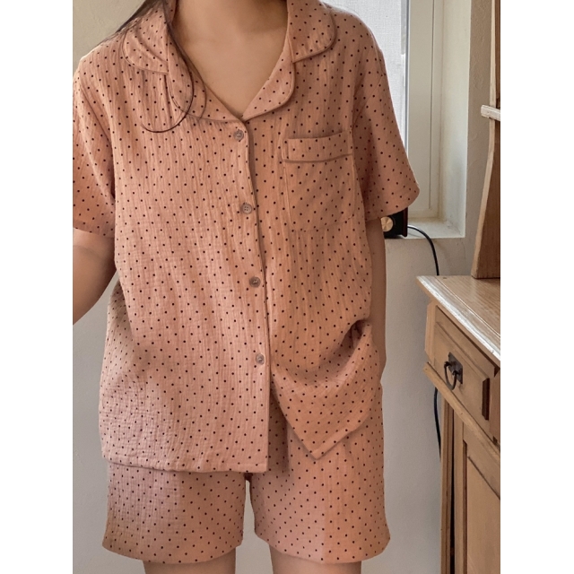 23S/S 預訂｜JUUNEEDU Caramel Dot Cotton Pajamas (3 COLOR)