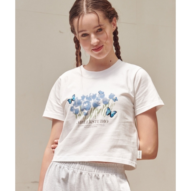 23S/S 預訂｜AMBLER BLUE BUTTERFLY CROP T-SHIRTS