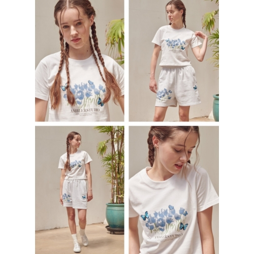 23S/S 預訂｜AMBLER BLUE BUTTERFLY CROP T-SHIRTS