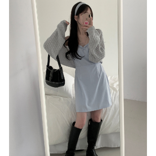 夏季預訂｜吊帶背心小V領抓皺連身短裙