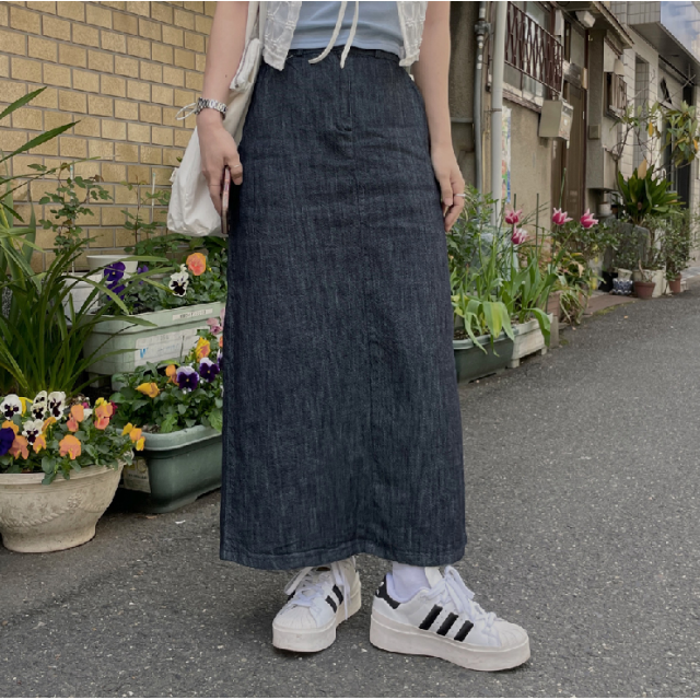 夏季預訂｜後開叉鬆緊腰軟身牛仔長裙