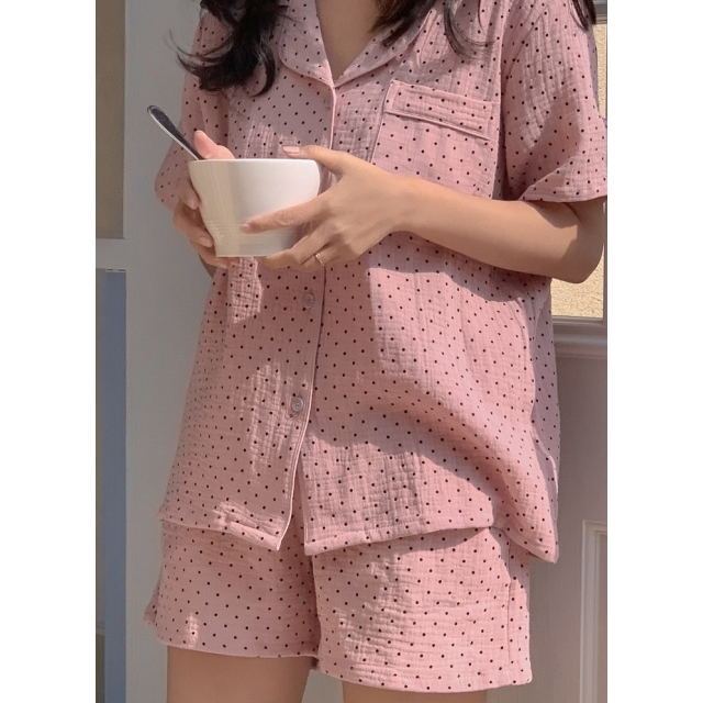 23S/S 預訂｜JUUNEEDU Caramel Dot Cotton Pajamas (3 COLOR)