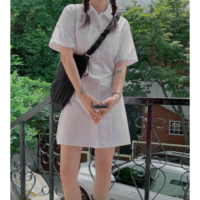 夏季預訂｜雙口袋修腰恤衫連身裙