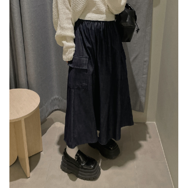 夏季預訂｜鬆緊腰側口袋牛仔長裙