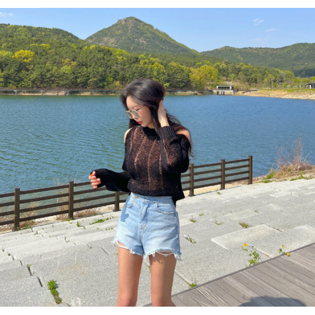 夏季預訂｜側雙釦撕邊牛仔短褲