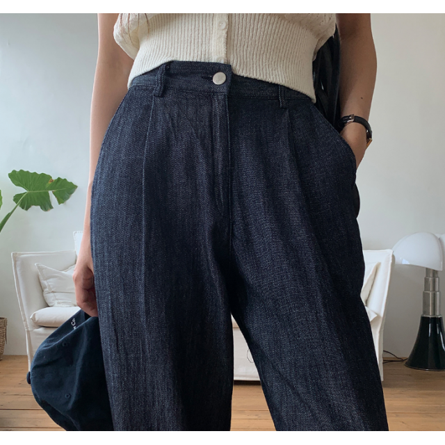 夏季預訂｜深藍色打摺牛仔寛褲 (XS - XL)