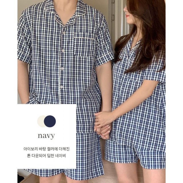23S/S 預訂｜JUUNEEDU Noten Check Couple Pajamas (2 COLOR)