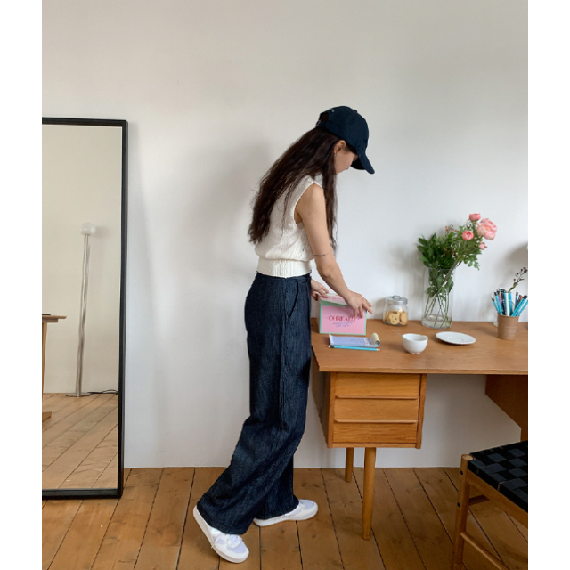 夏季預訂｜深藍色打摺牛仔寛褲 (XS - XL)