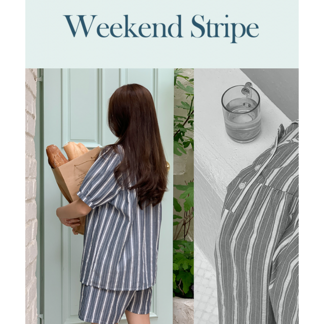 23S/S 預訂｜JUUNEEDU Weekend Stripe Couple Pajamas (2 COLOR)