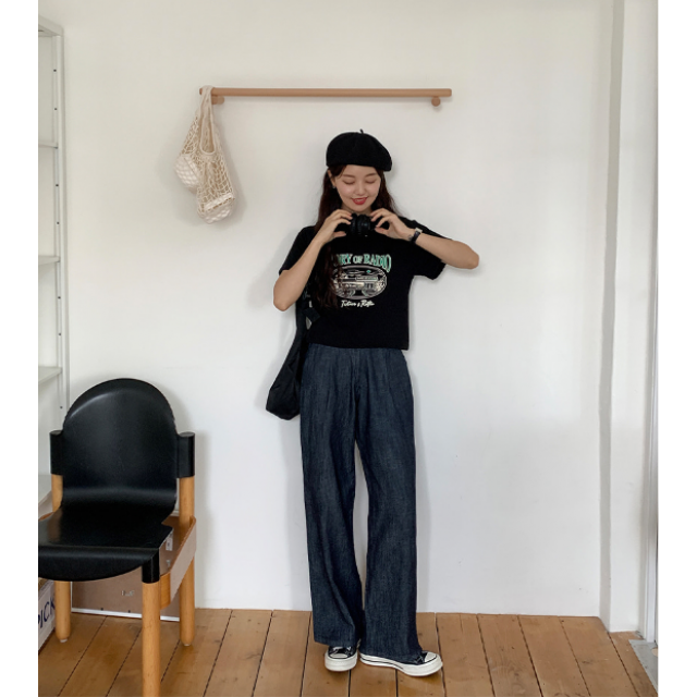 夏季預訂｜深藍色打摺牛仔寛褲 (XS - XL)