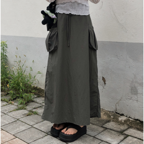 夏季預訂｜工裝後開叉口袋鬆緊腰長裙