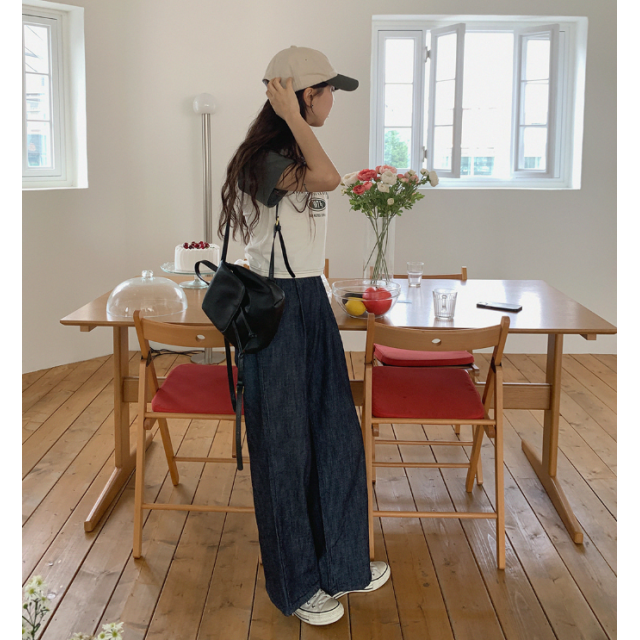 夏季預訂｜深藍色打摺牛仔寛褲 (XS - XL)