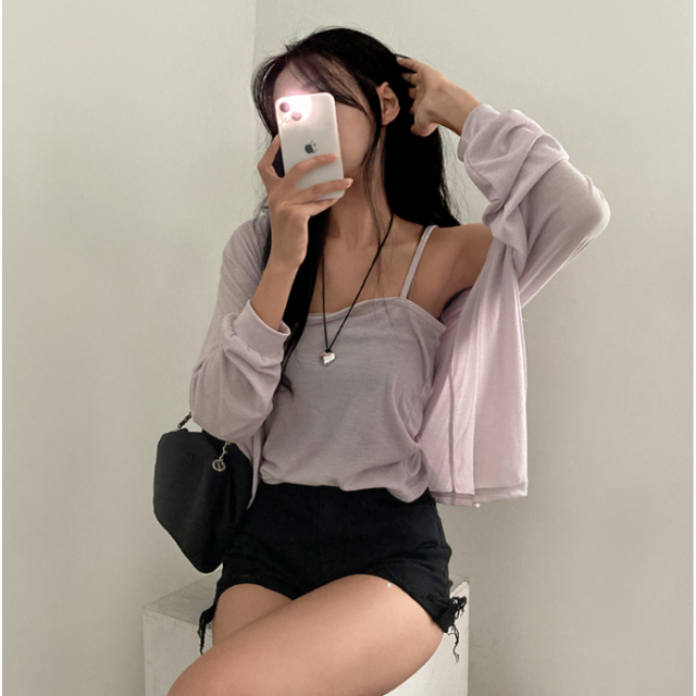 夏季預訂｜薄身長袖軟恤衫連背心SET