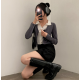 早秋預訂｜拼色翻領假兩件鈕扣長袖上衣