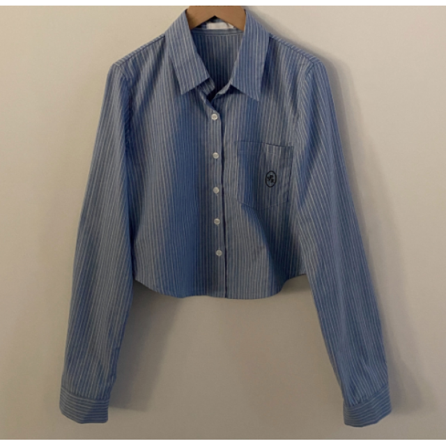 早秋預訂|刺繡直紋短身長袖恤衫 早秋預訂|刺繡直紋短身長袖恤衫