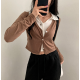 早秋預訂｜拼色翻領假兩件鈕扣長袖上衣