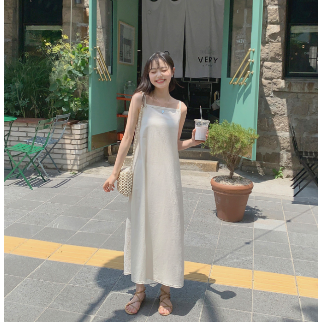 夏季預訂｜亞麻吊帶連身長裙