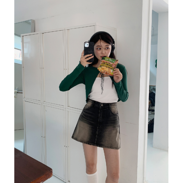 早秋現貨｜雙色VINTAGE中低腰水洗牛仔短裙