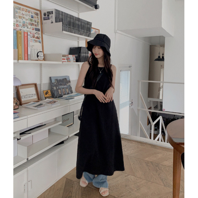 夏季預訂｜亞麻吊帶連身長裙