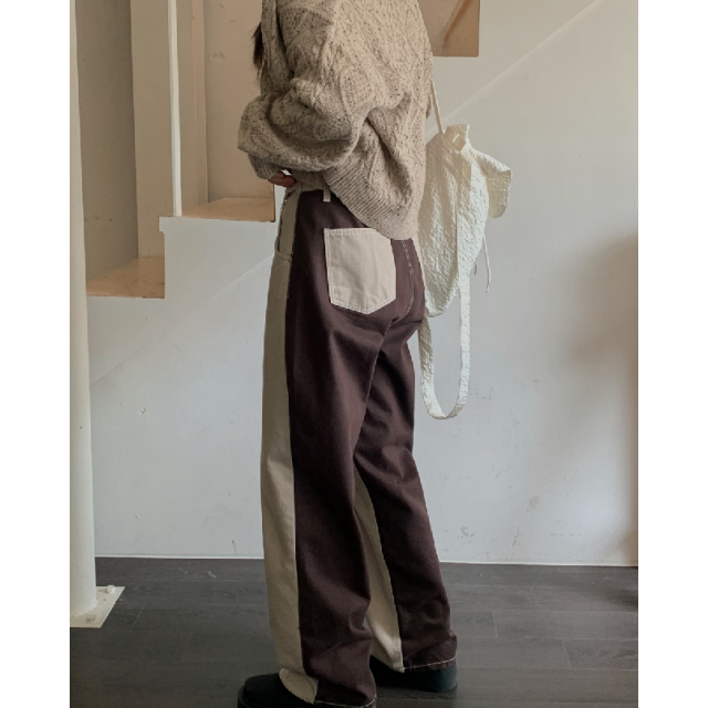 早秋預訂|拼色鈕扣腰牛仔寬褲 早秋預訂|拼色鈕扣腰牛仔寬褲