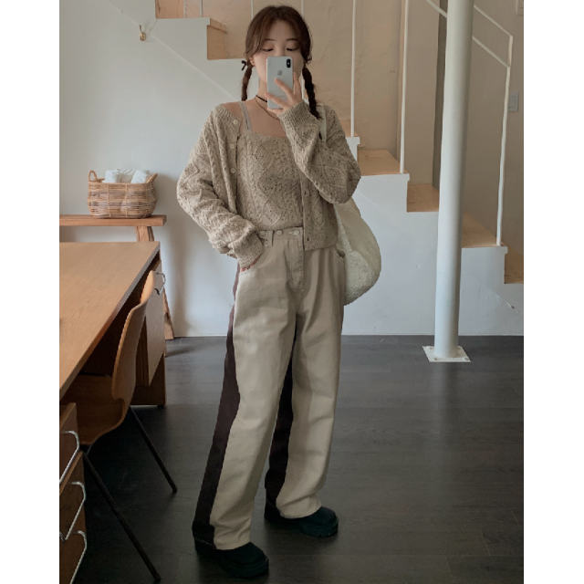 早秋預訂|拼色鈕扣腰牛仔寬褲 早秋預訂|拼色鈕扣腰牛仔寬褲