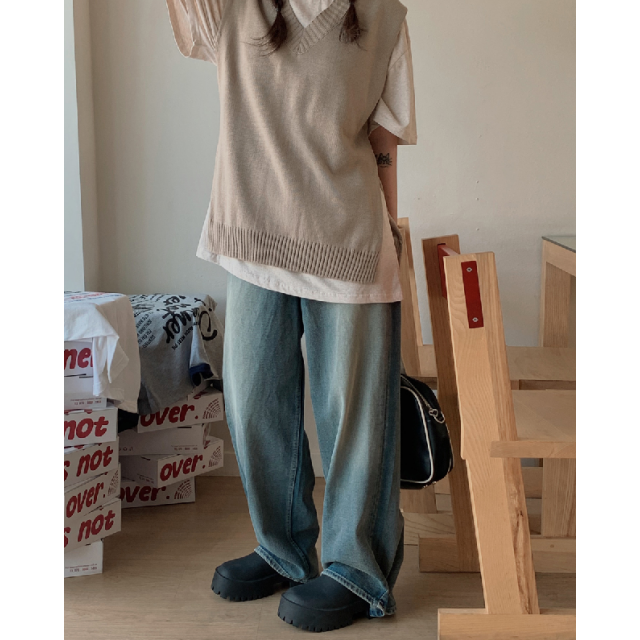 早秋預訂|鈕扣TWOWAY水洗牛仔寬褲 早秋預訂|鈕扣TWOWAY水洗牛仔寬褲