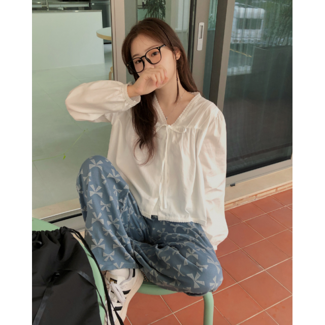 早秋預訂｜蝴蝶結凸紋側綁帶長褲